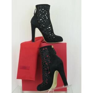 NIB VALENTINO BLACK SUEDE LASER CUT OUT BACK ZIP SHORT ANKLE BOOTS 40 $1145